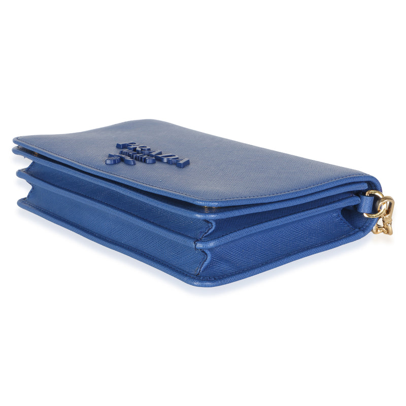 Prada Bluette Saffiano Lux Monochrome Chain Wallet Blue Leather Bag