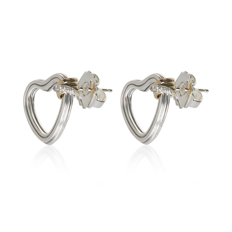 John Hardy Yellow Gold & Sterling Silver Diamond Bamboo Heart Earrings 14k