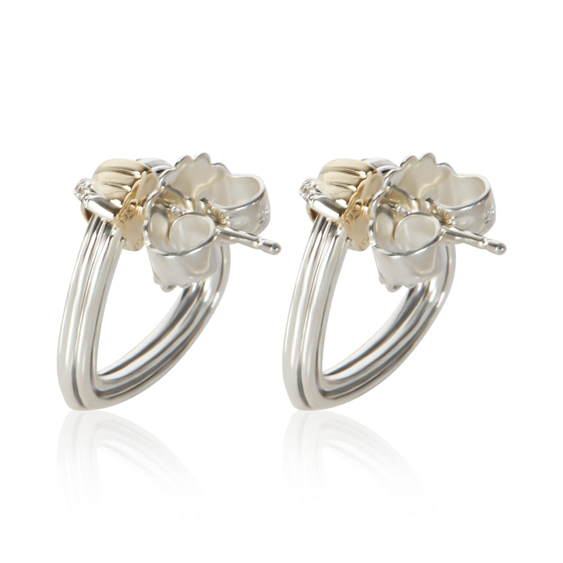 John Hardy Yellow Gold & Sterling Silver Diamond Bamboo Heart Earrings 14k