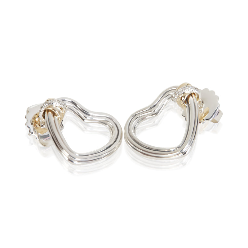 John Hardy Yellow Gold & Sterling Silver Diamond Bamboo Heart Earrings 14k
