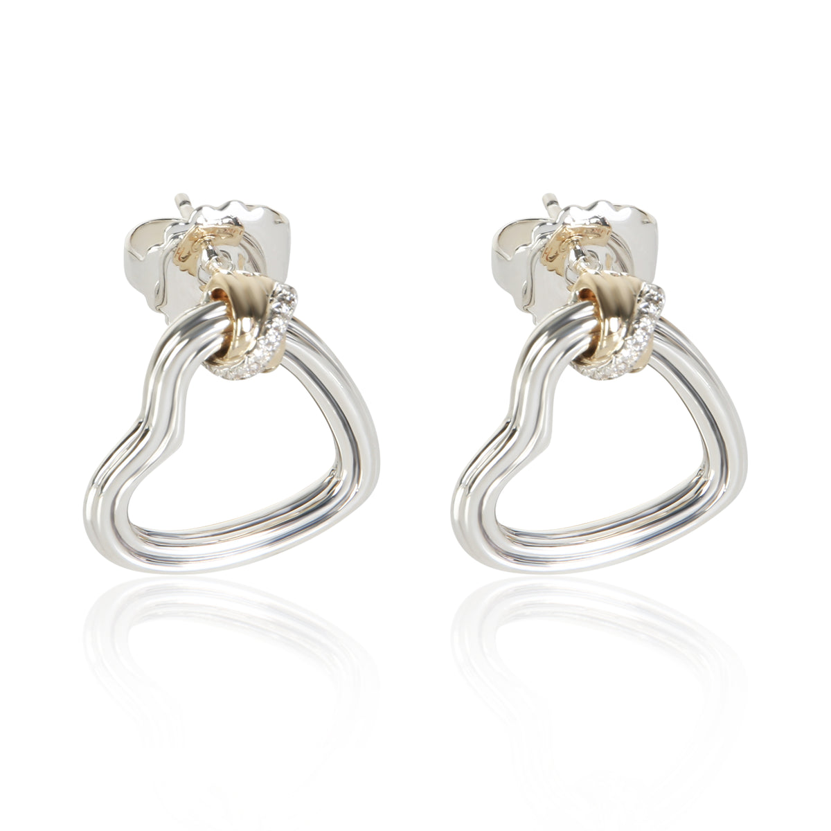 John Hardy Yellow Gold & Sterling Silver Diamond Bamboo Heart Earrings 14k
