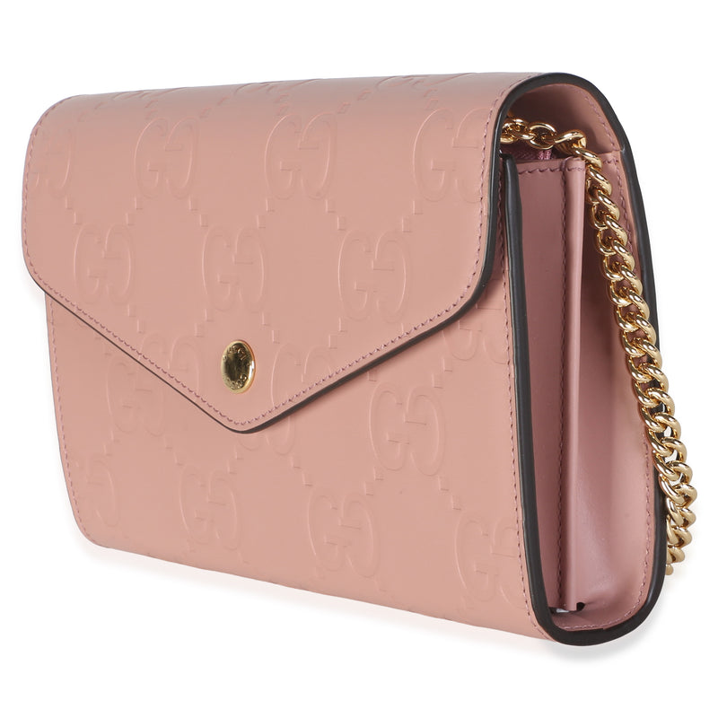 Gucci Rose Calfskin Gg Debossed Chain Wallet Pink Leather Bag