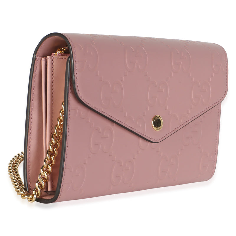 Gucci Rose Calfskin Gg Debossed Chain Wallet Pink Leather Bag