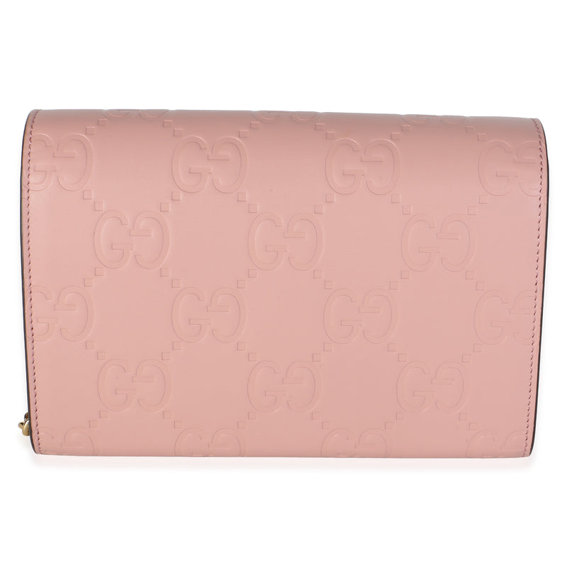 Gucci Rose Calfskin Gg Debossed Chain Wallet Pink Leather Bag