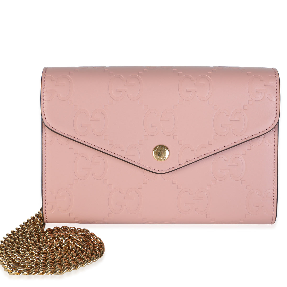 Gucci Rose Calfskin Gg Debossed Chain Wallet Pink Leather Bag