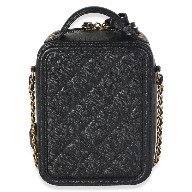 Chanel Black Quilted Caviar North South Filigree Vanity Case Leather Bag