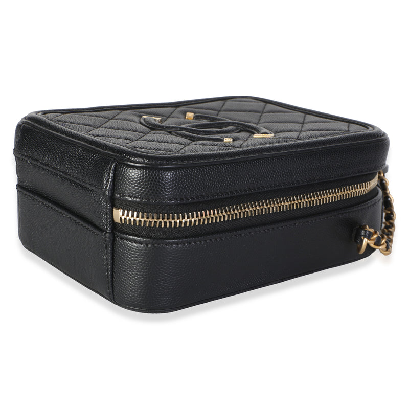 Chanel Black Quilted Caviar North South Filigree Vanity Case Leather Bag