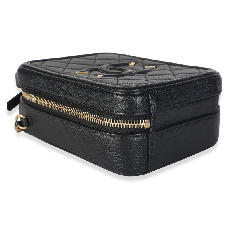 Chanel Black Quilted Caviar North South Filigree Vanity Case Leather Bag