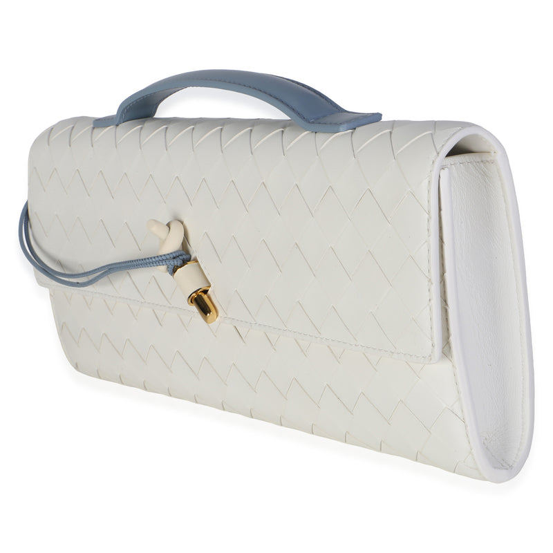 Bottega Veneta Mineral Alabaster Bicolor Intrecciato Nappa Andiamo Clutch White Leather