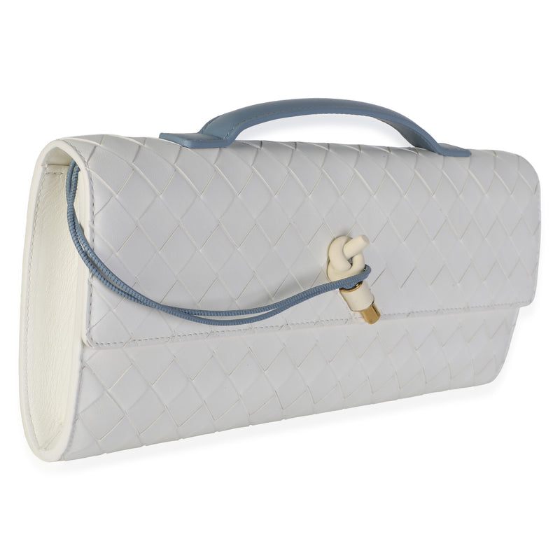 Bottega Veneta Mineral Alabaster Bicolor Intrecciato Nappa Andiamo Clutch White Leather