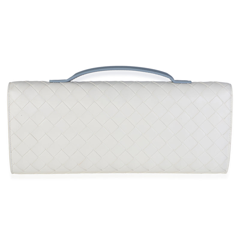 Bottega Veneta Mineral Alabaster Bicolor Intrecciato Nappa Andiamo Clutch White Leather