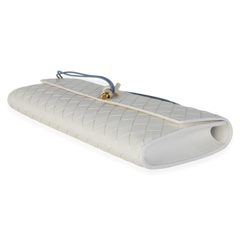 Bottega Veneta Mineral Alabaster Bicolor Intrecciato Nappa Andiamo Clutch White Leather
