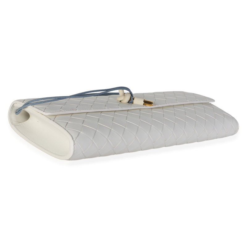 Bottega Veneta Mineral Alabaster Bicolor Intrecciato Nappa Andiamo Clutch White Leather