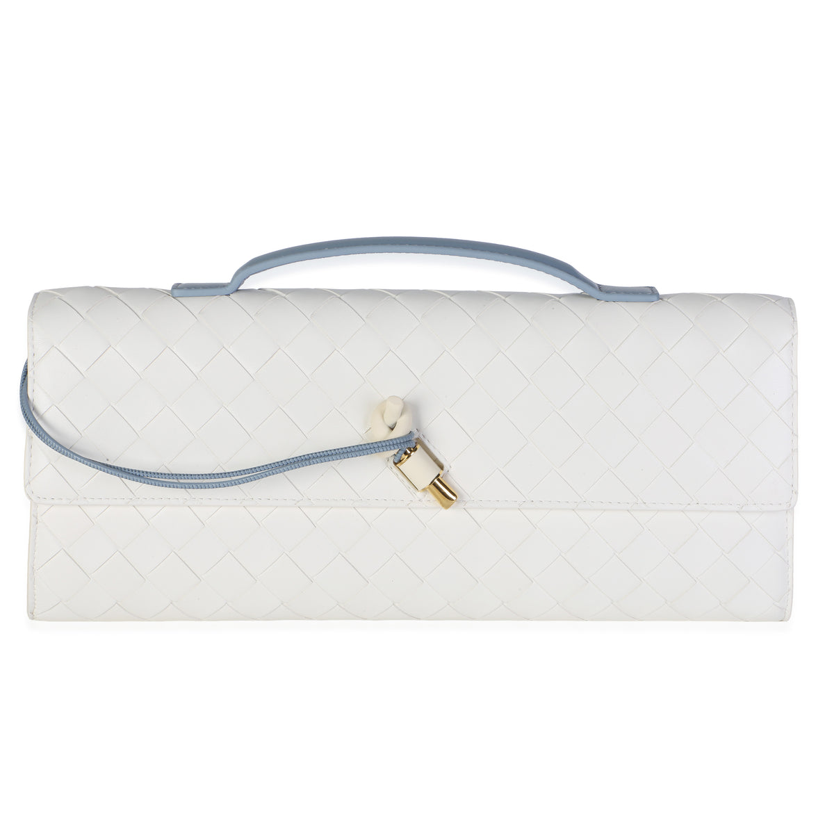 Bottega Veneta Mineral Alabaster Bicolor Intrecciato Nappa Andiamo Clutch White Leather