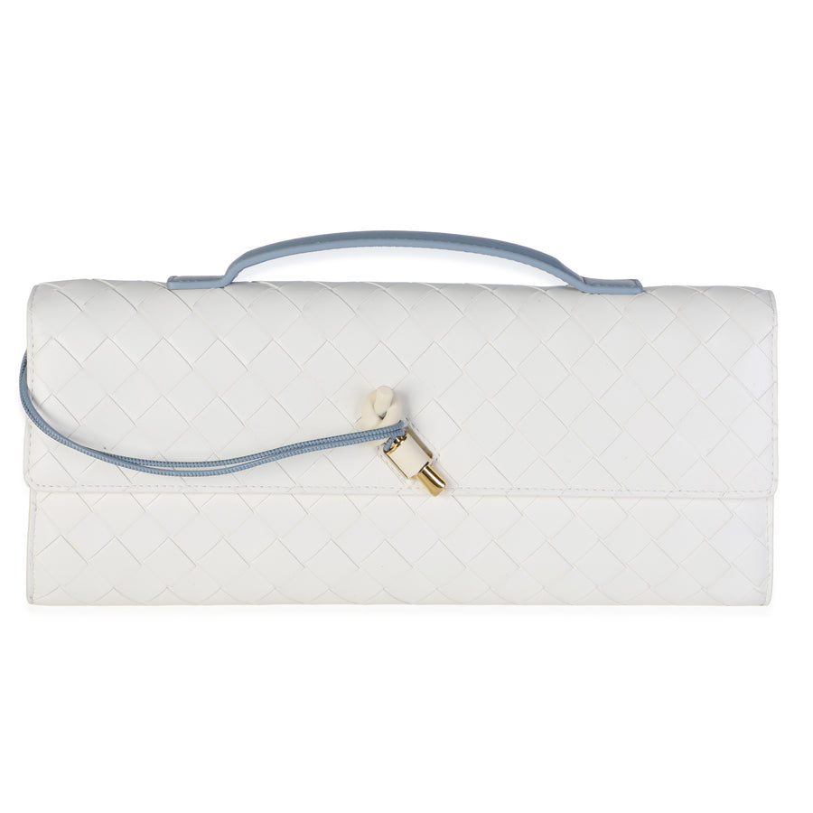 Bottega Veneta Mineral Alabaster Bicolor Intrecciato Nappa Andiamo Clutch White Leather