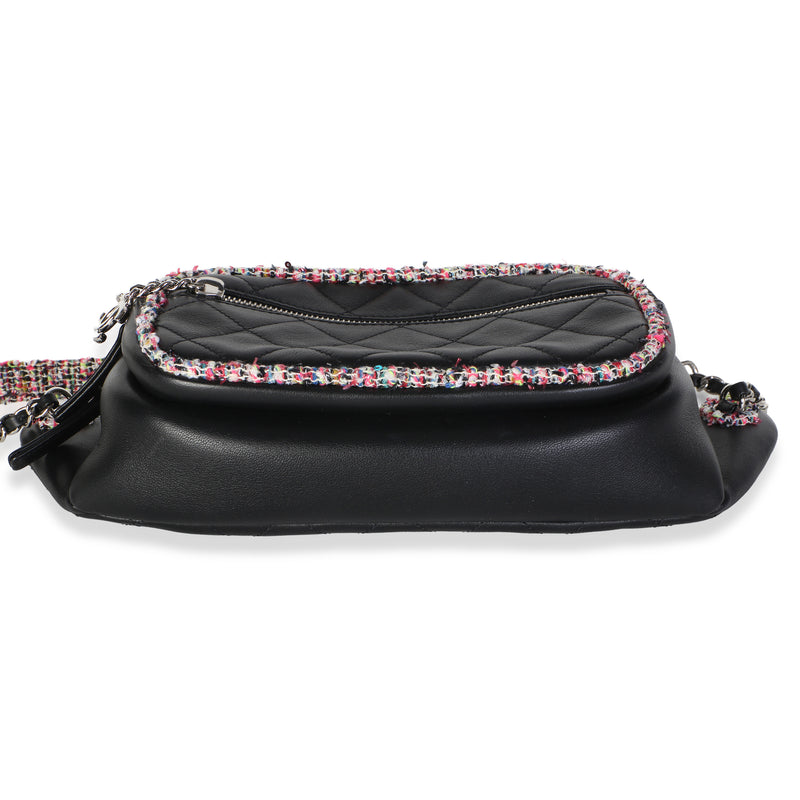 Chanel Black Quilted Lambskin Pink Tweed Cc Waist Bag Black; Multicolor; Embellished; Leather