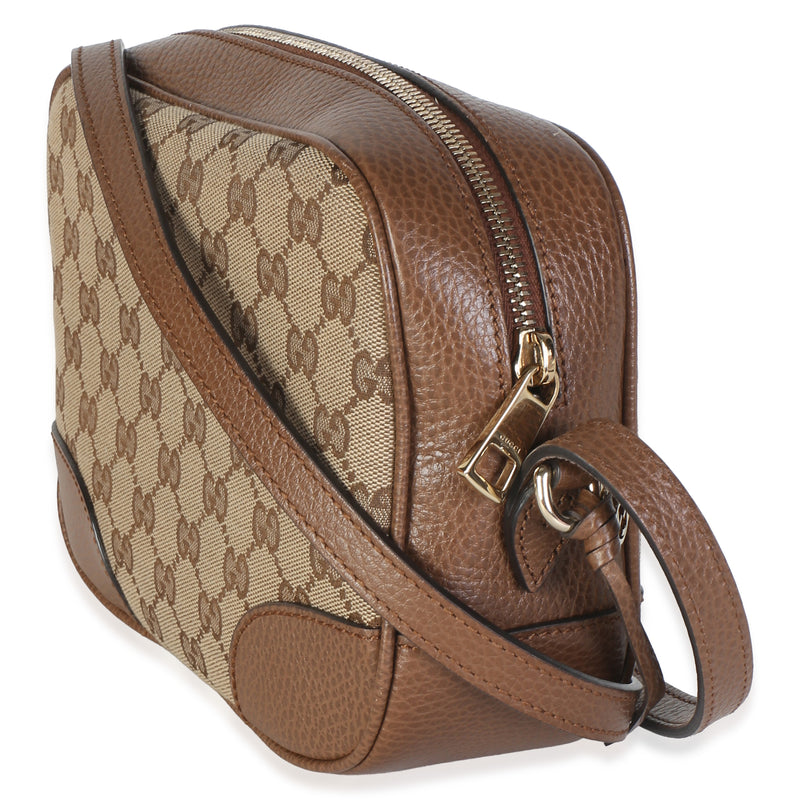 Gucci Brown Dollar Calfskin Beige Gg Canvas Mini Bree Messenger Bag Beige; Canvas; Leather