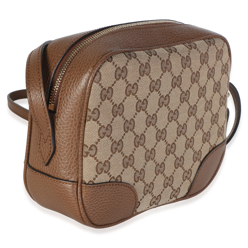 Gucci Brown Dollar Calfskin Beige Gg Canvas Mini Bree Messenger Bag Beige; Canvas; Leather