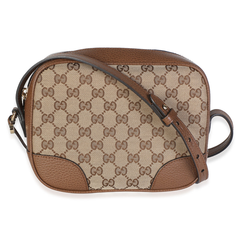 Gucci Brown Dollar Calfskin Beige Gg Canvas Mini Bree Messenger Bag Beige; Canvas; Leather