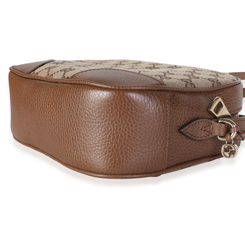 Gucci Brown Dollar Calfskin Beige Gg Canvas Mini Bree Messenger Bag Beige; Canvas; Leather