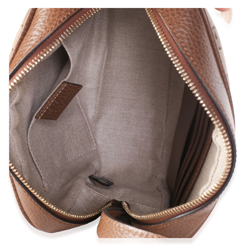 Gucci Brown Dollar Calfskin Beige Gg Canvas Mini Bree Messenger Bag Beige; Canvas; Leather