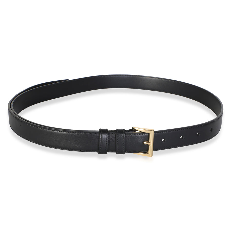 Prada Black Leather Triangle Logo Plate Belt 34-85