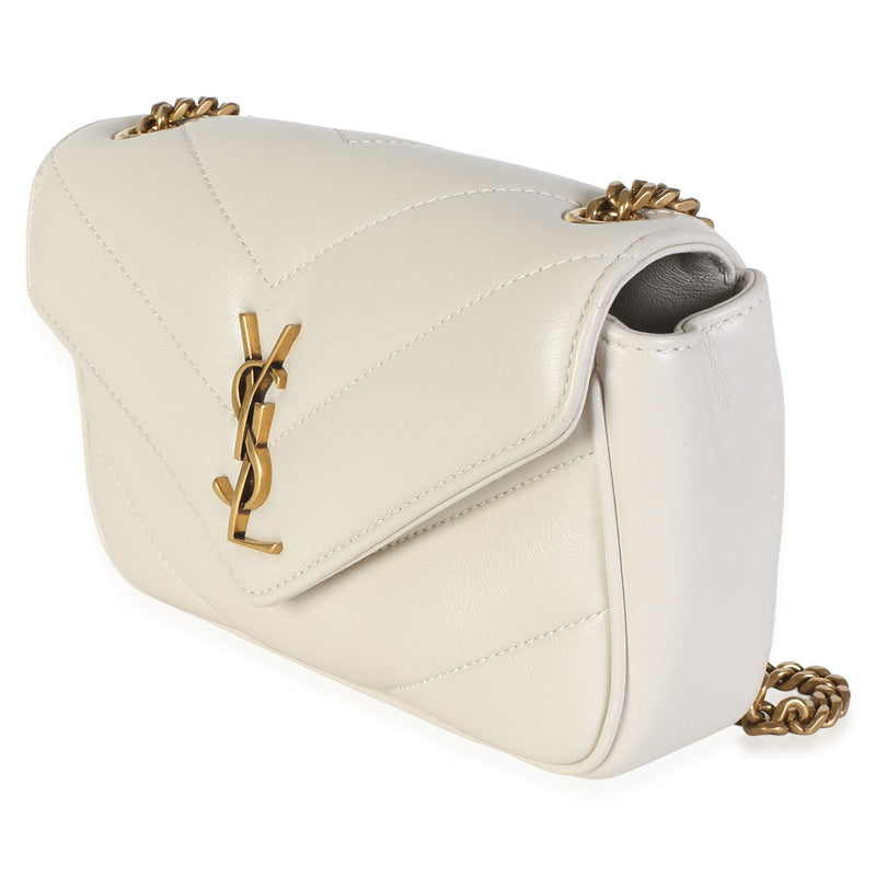 Saint Laurent Crema Chevron Lambskin Monogram Mini Loulou Bag Beige Leather