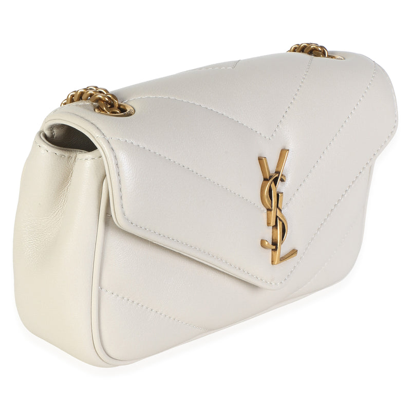 Saint Laurent Crema Chevron Lambskin Monogram Mini Loulou Bag Beige Leather