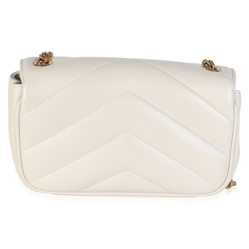Saint Laurent Crema Chevron Lambskin Monogram Mini Loulou Bag Beige Leather