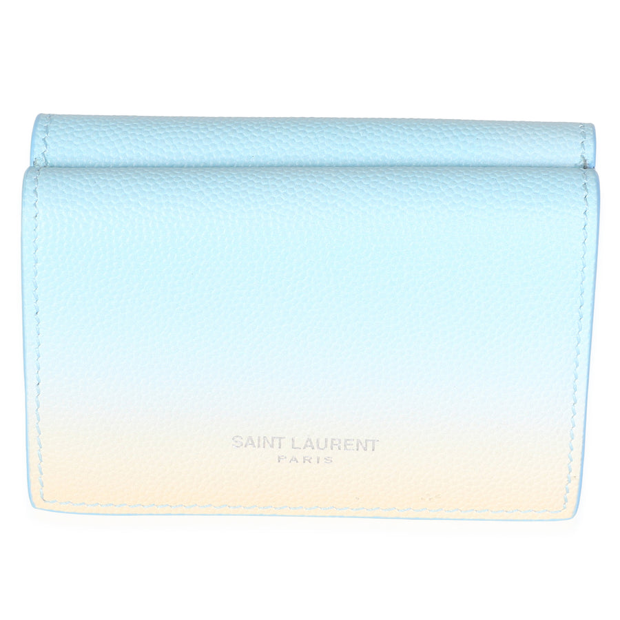 Saint Laurent Blue Yellow Grain De Poudre Ombre Tri-Fold Wallet Leather