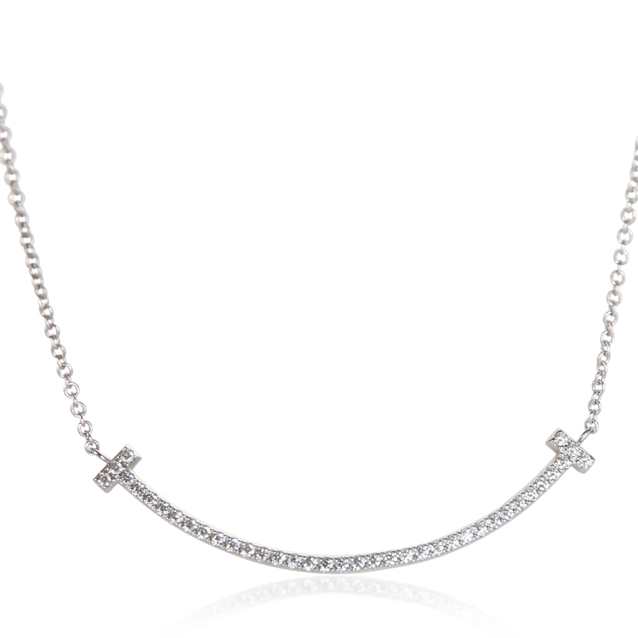 Tiffany & Co. White Gold Diamond Small Model T Smile Necklace 18k Necklaces