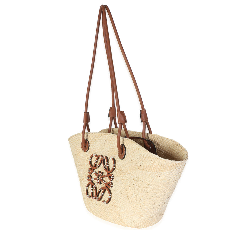 Loewe Natural Tan Calfskin Raffia Small Anagram Basket Tote Beige; Straw/raffia