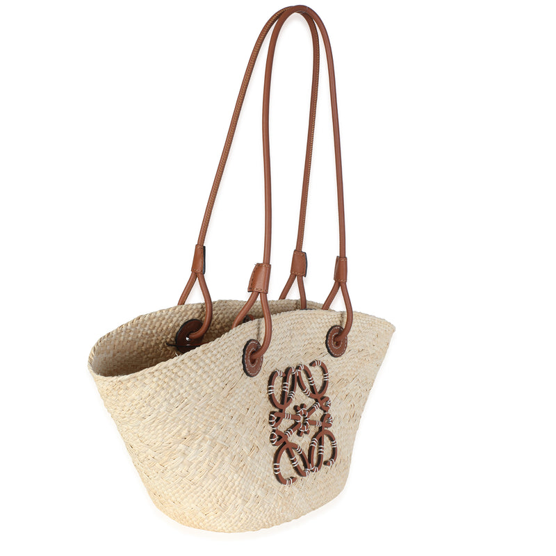 Loewe Natural Tan Calfskin Raffia Small Anagram Basket Tote Beige; Straw/raffia