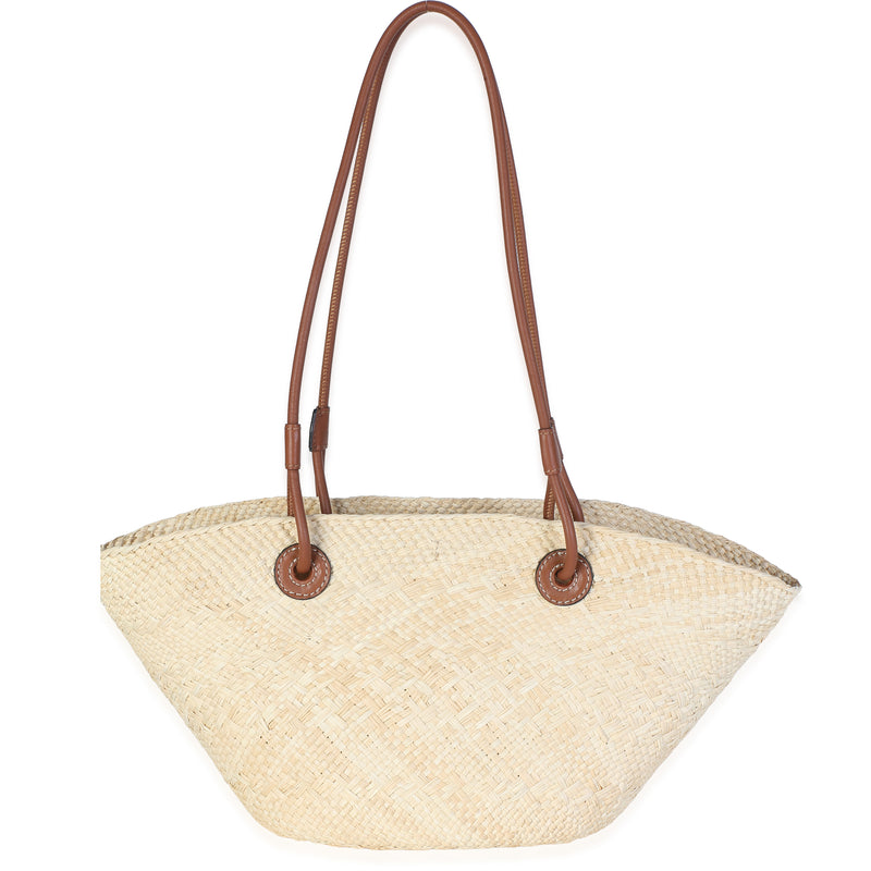 Loewe Natural Tan Calfskin Raffia Small Anagram Basket Tote Beige; Straw/raffia