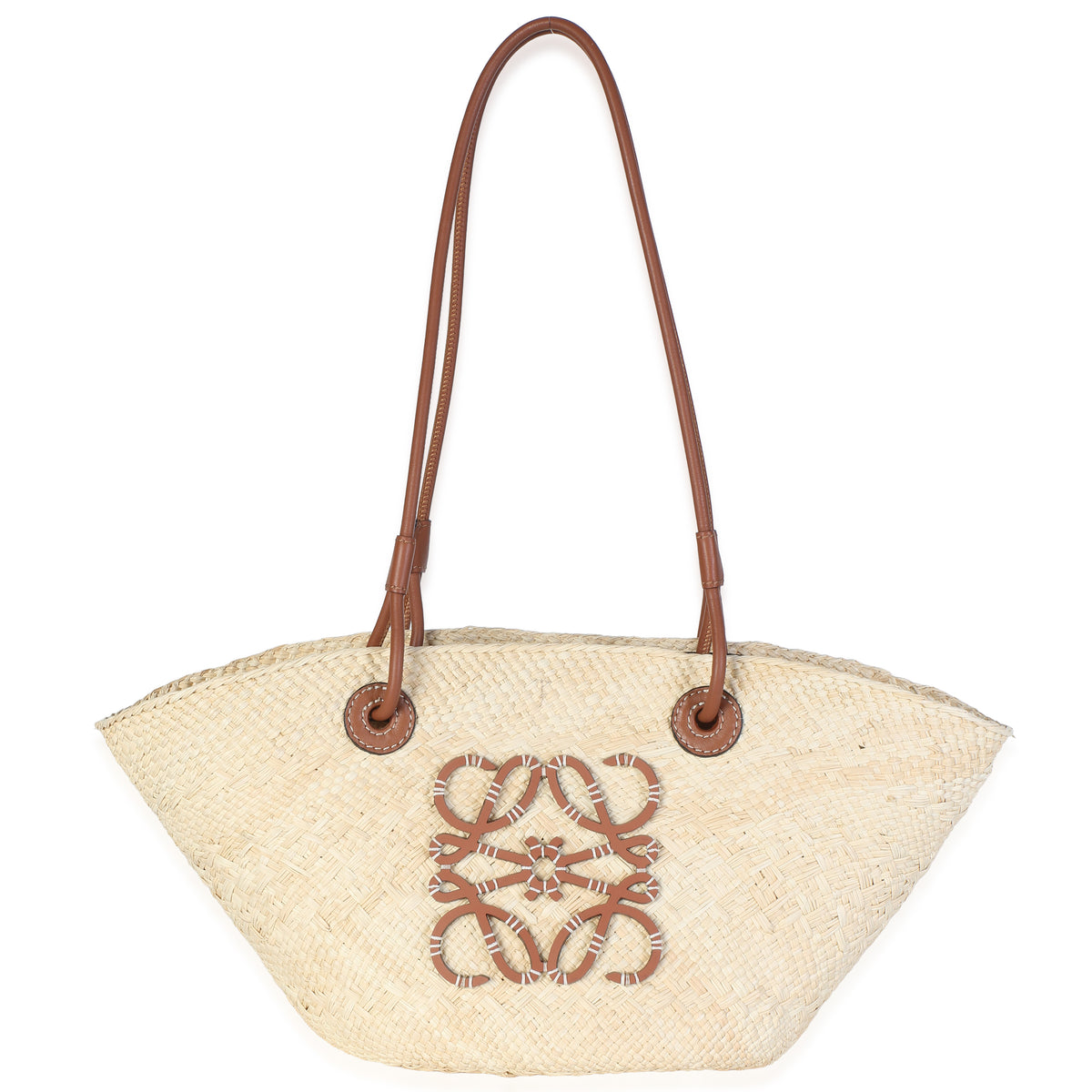 Loewe Natural Tan Calfskin Raffia Small Anagram Basket Tote Beige; Straw/raffia
