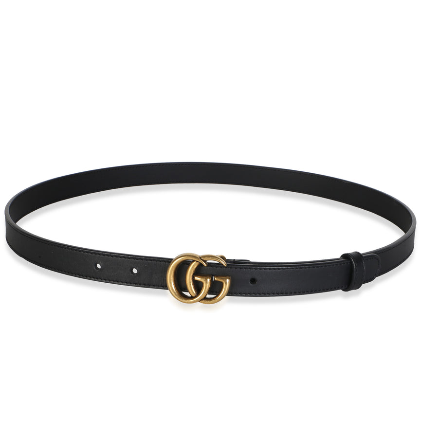 Gucci Black Calfskin Interlocking Gg Marmont Thin Belt 90-36 Leather