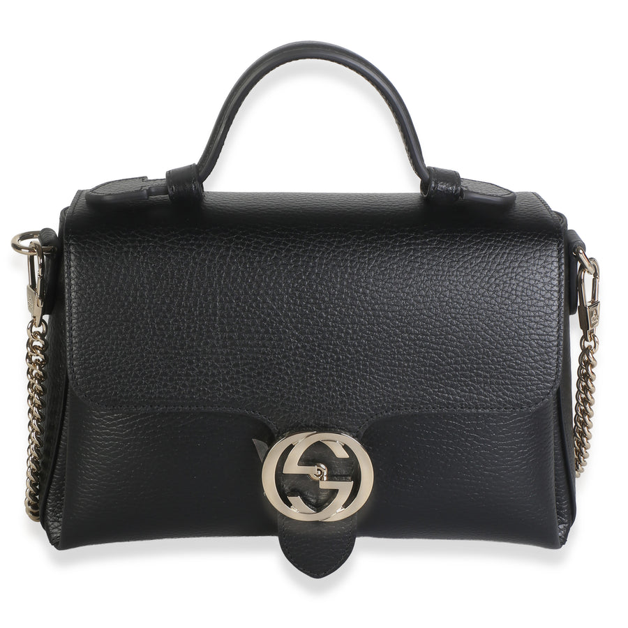 Gucci Black Dollar Calfskin Interlocking G Top Handle Shoulder Bag Leather