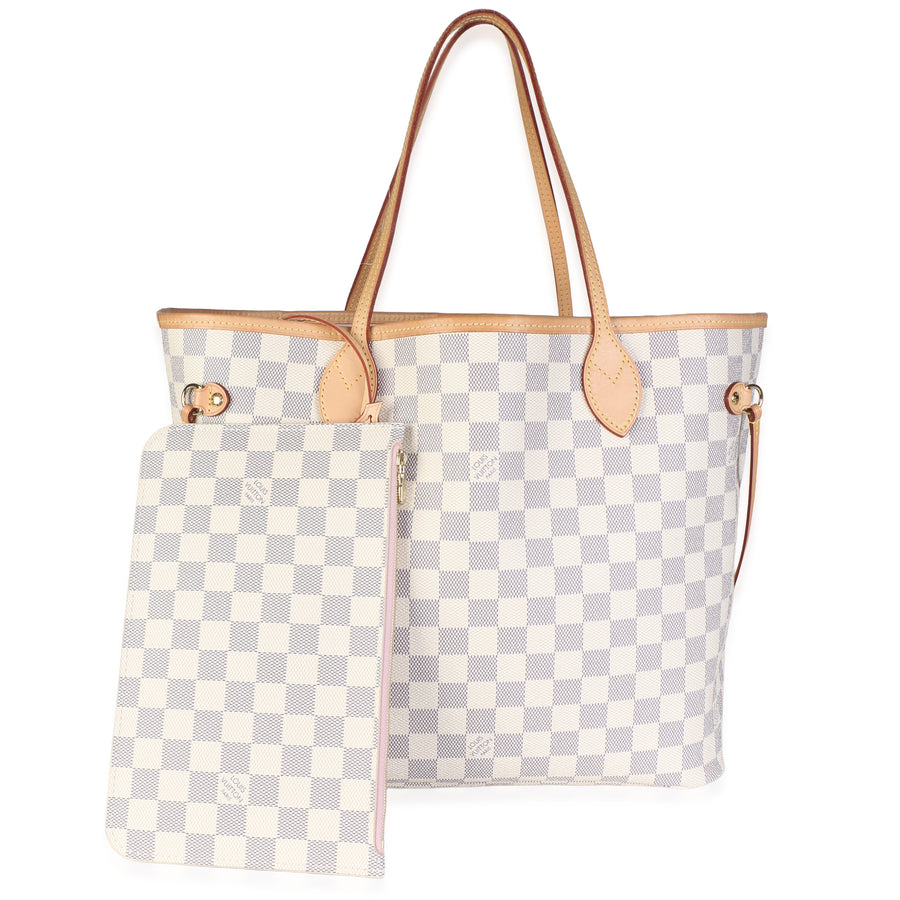Louis Vuitton Rose Ballerina Damier Azur Canvas Neverfull Mm Beige Coated Bag