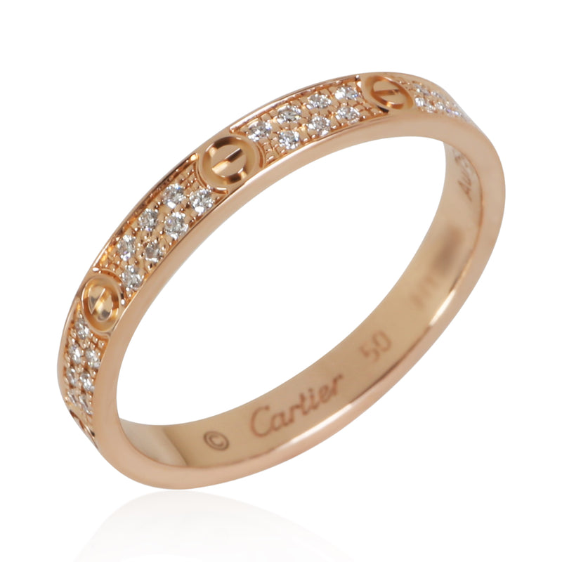 Cartier Rose Gold Diamond Mini Model Love Ring 18k Rings