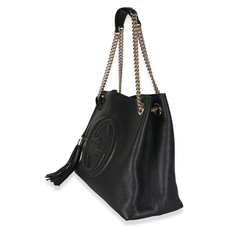 Gucci Black Pebbled Calfskin Medium Soho Chain Shoulder Bag Leather