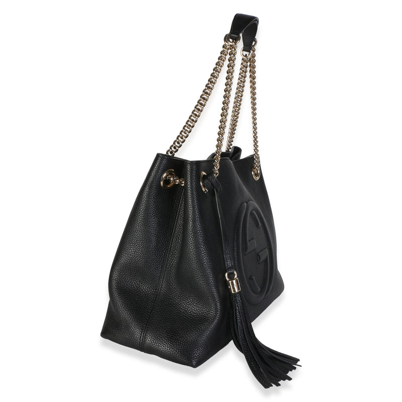 Gucci Black Pebbled Calfskin Medium Soho Chain Shoulder Bag Leather