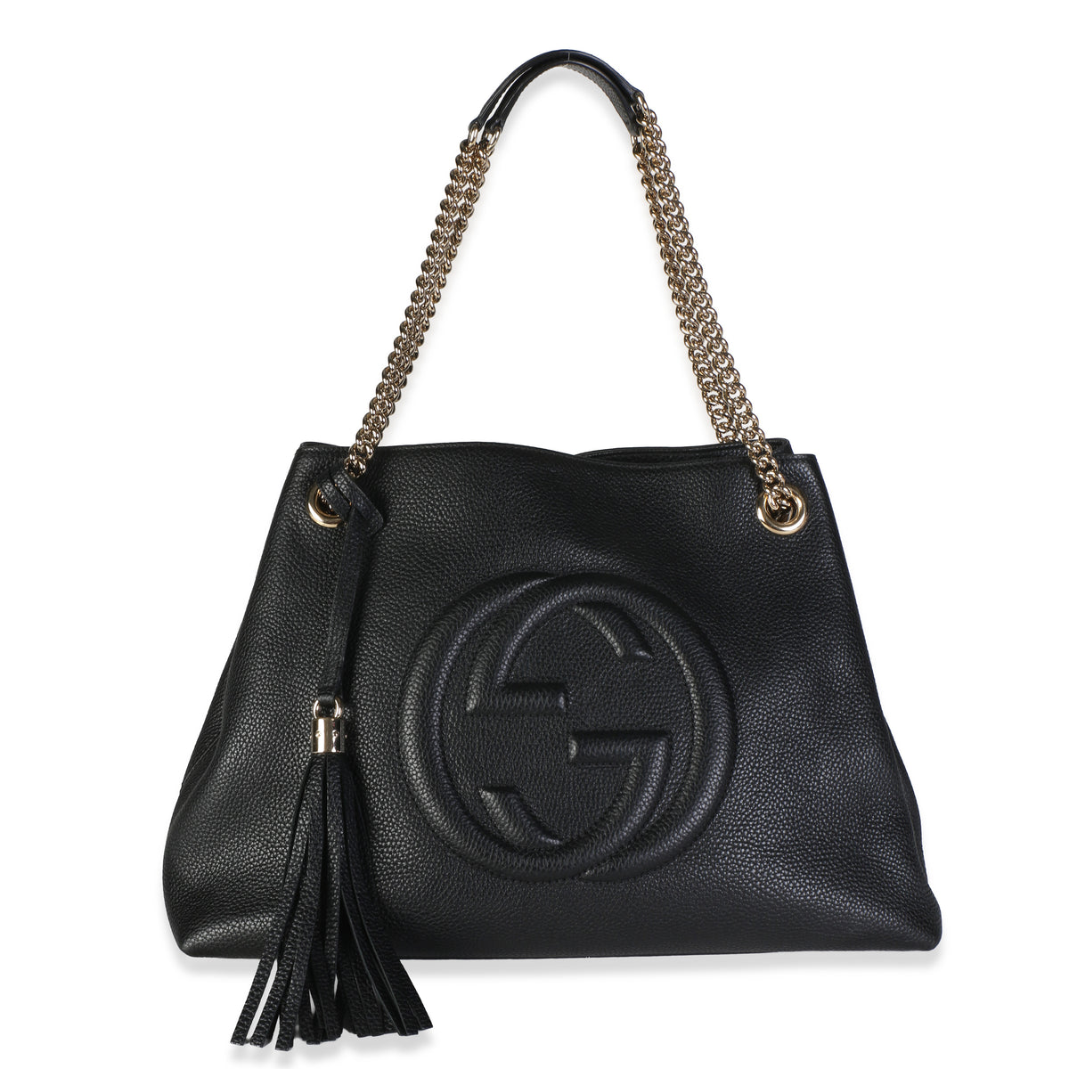 Gucci Black Pebbled Calfskin Medium Soho Chain Shoulder Bag Leather