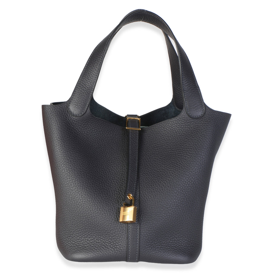 Hermès Caban Clemence Picotin Lock 22 Ghw Black Leather Bag