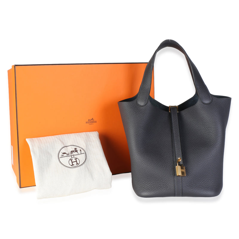 Hermès Caban Clemence Picotin Lock 22 Ghw Black Leather Bag