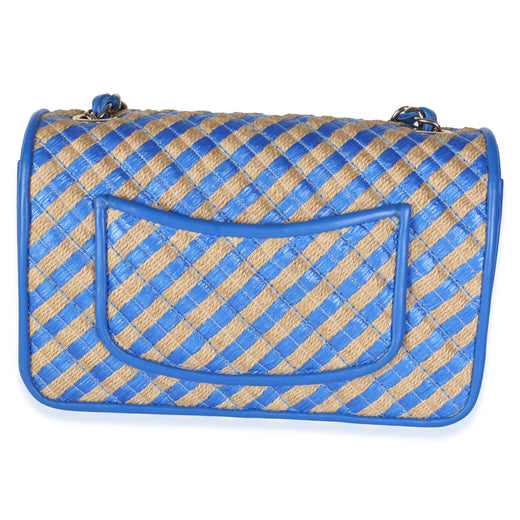 Chanel Blue Raffia Jute Striped Small Urban Jungle Single Flap Bag Blue; Gold; Yellow