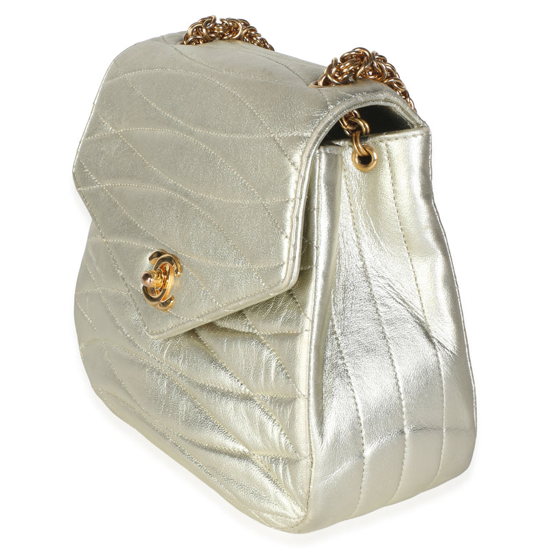 Chanel Vintage 24k Gold Metallic Quilted Lambskin Mini Flap Bag Gold; Leather