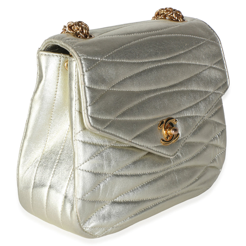 Chanel Vintage 24k Gold Metallic Quilted Lambskin Mini Flap Bag Gold; Leather
