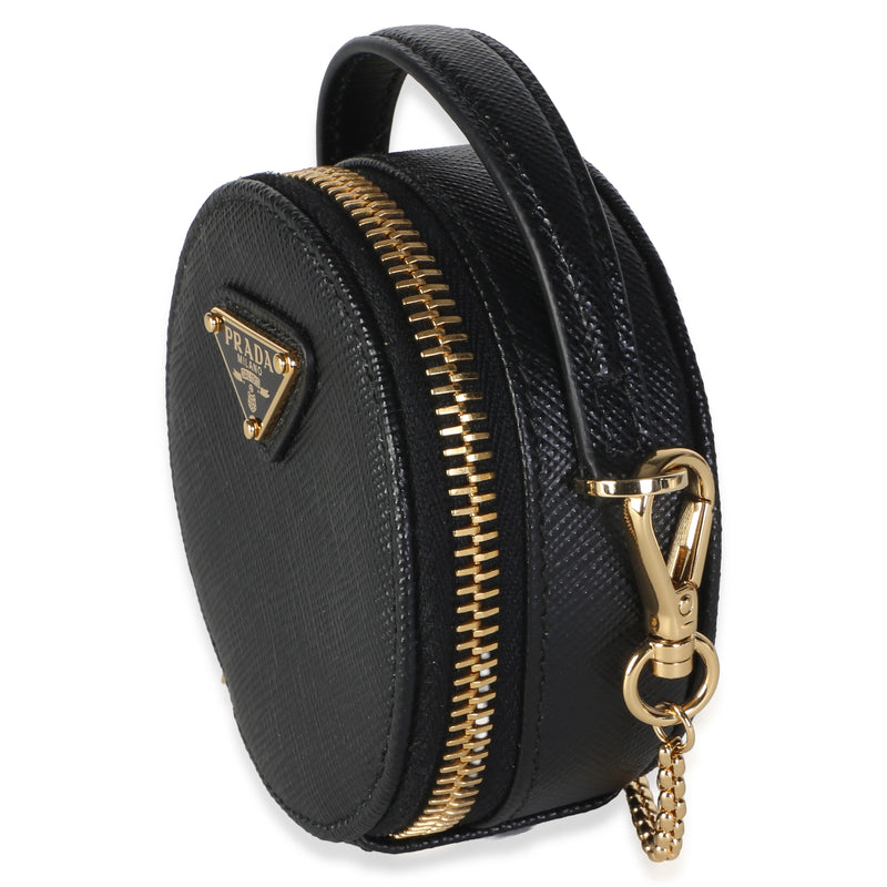 Prada Black Saffiano Mini Round Top Handle Crossbody Bag Leather