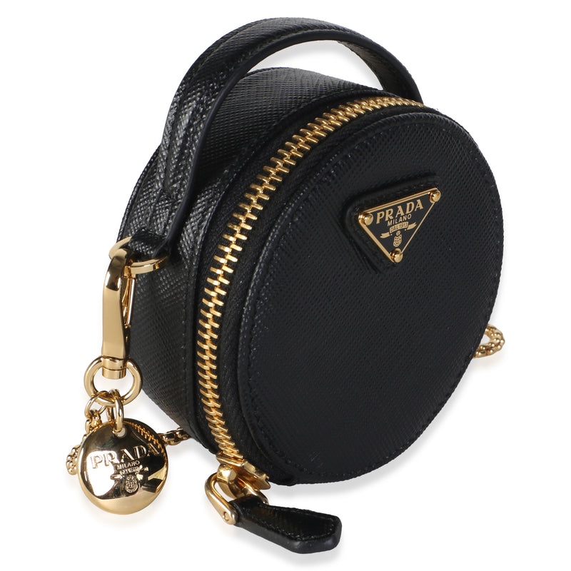 Prada Black Saffiano Mini Round Top Handle Crossbody Bag Leather