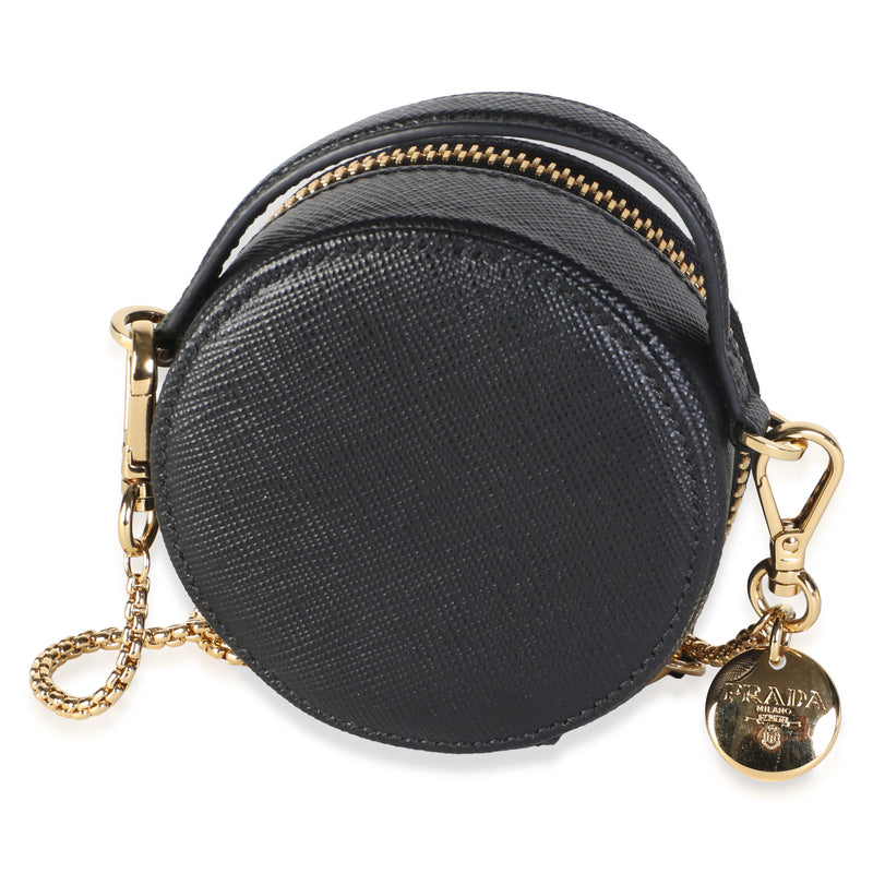 Prada Black Saffiano Mini Round Top Handle Crossbody Bag Leather